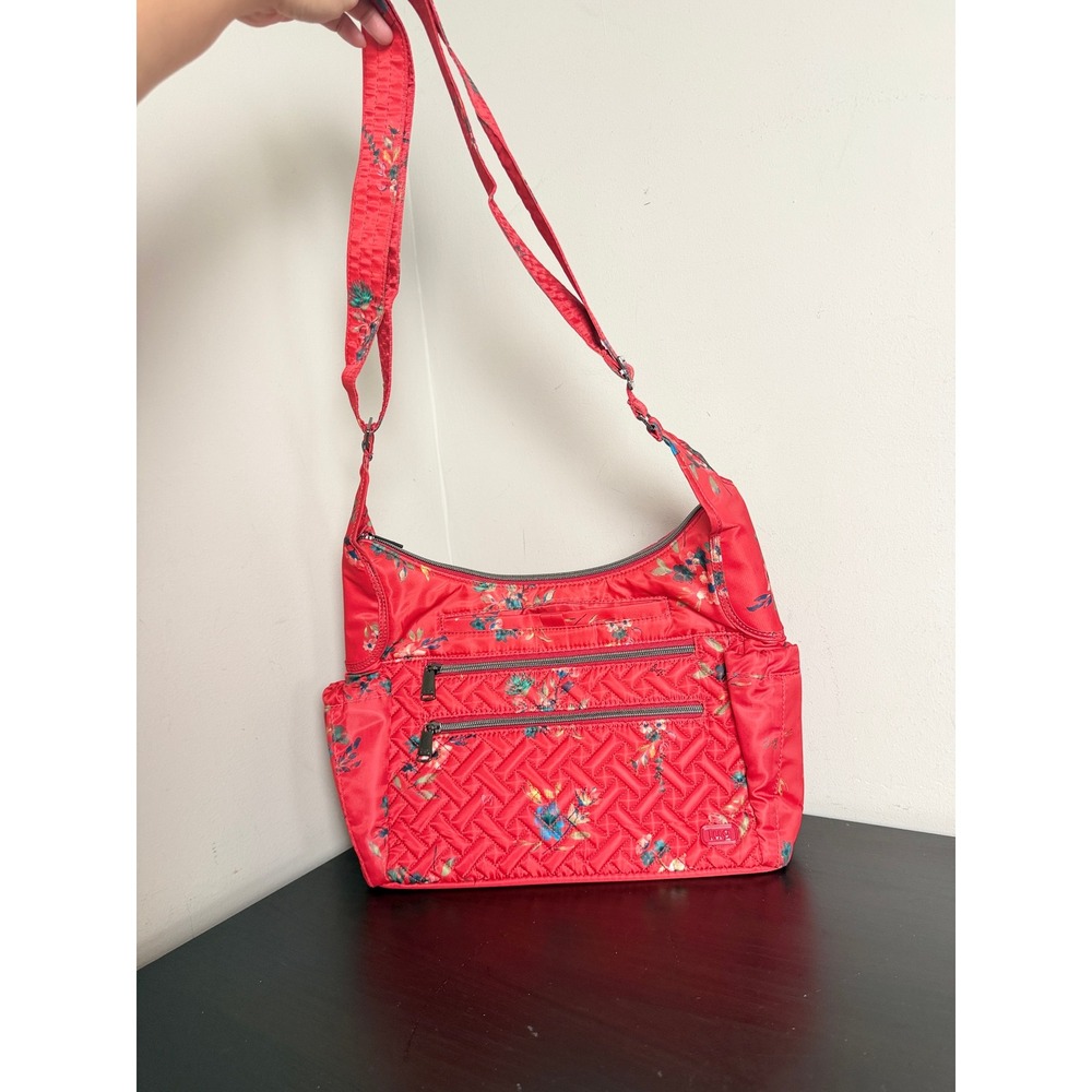Lug Camper SE Crossbody Bag Bouquet Red Floral Quilted Multi Pocket Shoulder Bag